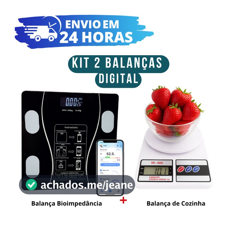 Kit 2 Balanças Digital Cozinha e Bioimpedância Balança Para Dieta e Nutrição Fitness