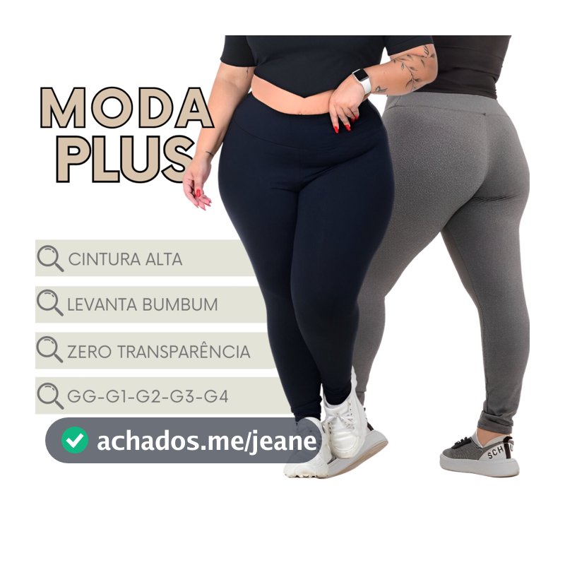 Legging Plus Size Feminina Calça Cintura Alta Zero Transparência Academia Fitness
