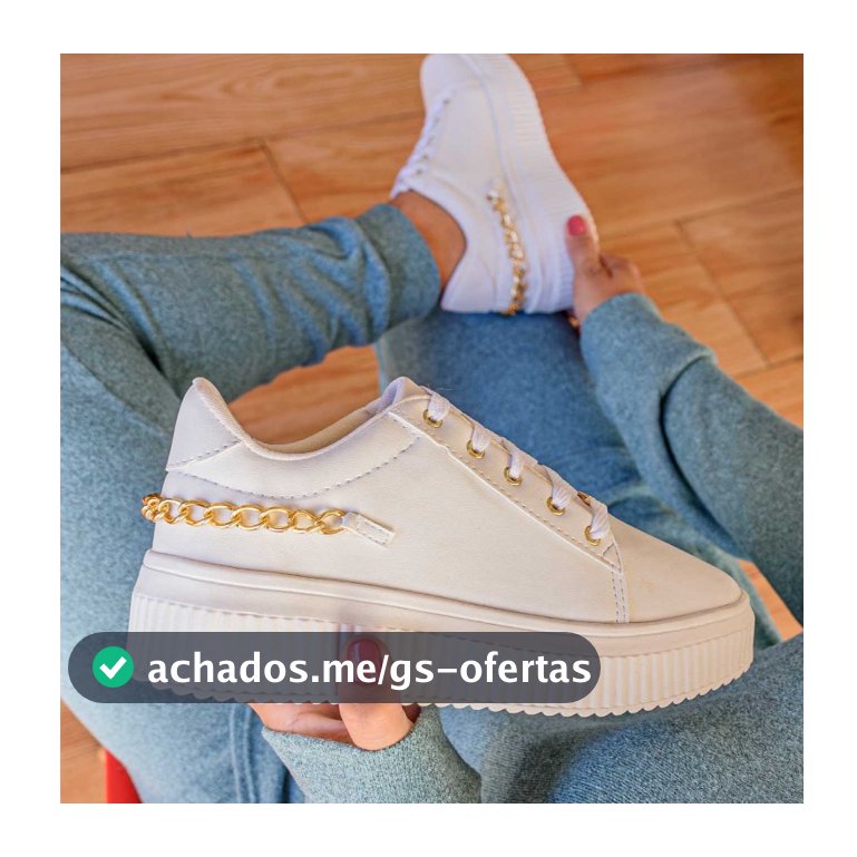 Tênis Feminino Caixa Alta com Corrente Dourada Elegante e Fashion Tendência Ref: 1.101