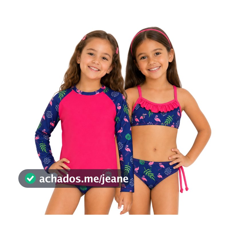 Conjunto UV 3 Peças Camisa+biquíni Proteção UV 50+ Praia/piscina meninas de 2 a 16 anos