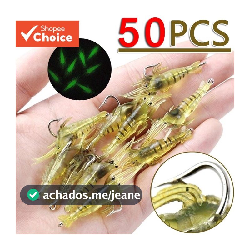 Camarão Macio Atrai Isca Artificial Com Ganchos 50pcs 4cm Para Pesca