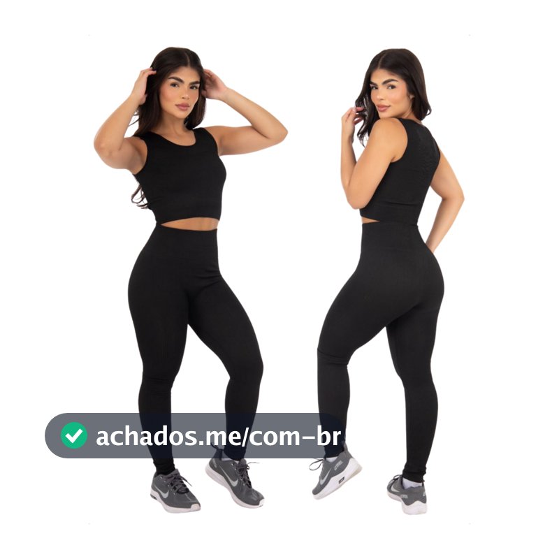 Conjunto Fitness Top Legging Cintura Alta Canelado Cf Sports