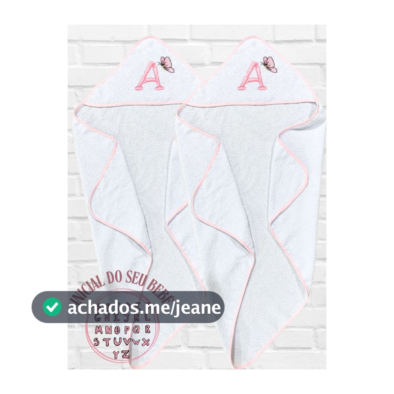 Kit 2 Toalha De Banho Personalizada Inicial Nome Do Bebe C/ Capuz Menino Menina Bordado 100% Algodão