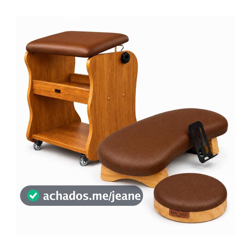 Kit Apoio de Mao Braço Manicure Semi-Curvo Rustico Pro + Apoio de Cotovelo + Carrinho Apoio de Pe e Pernas Deluxe Pro