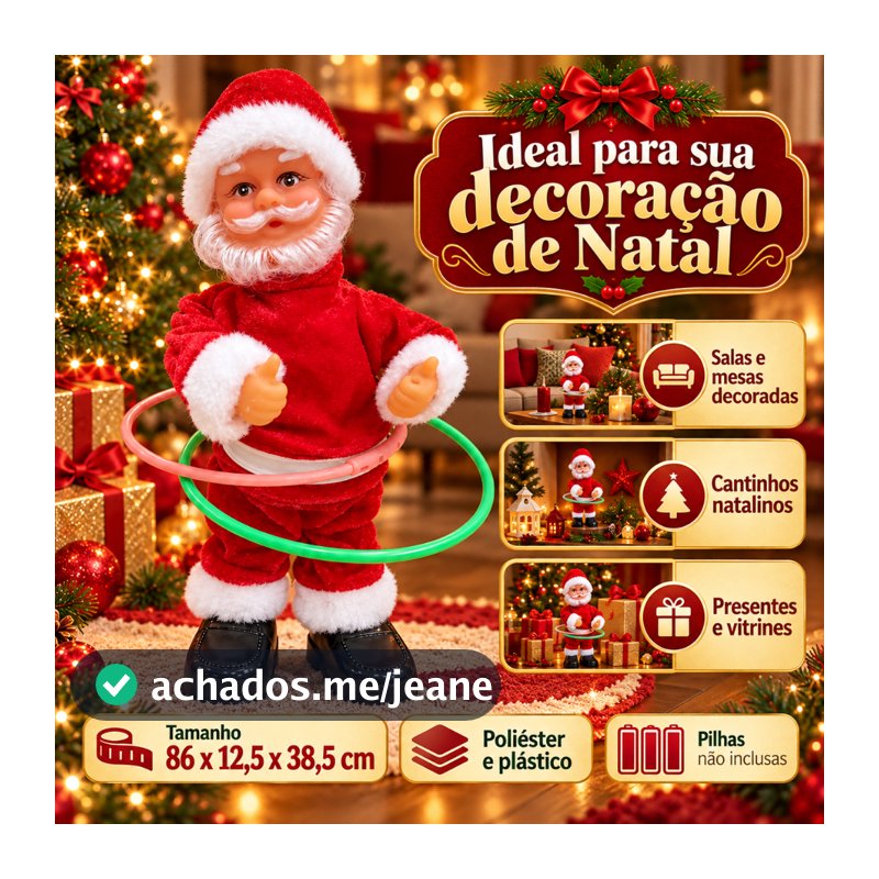 Papai Noel Musical Dançarino Com Bambolê Movimento E Som Enfeite De Natal 38cm  ZCN2141