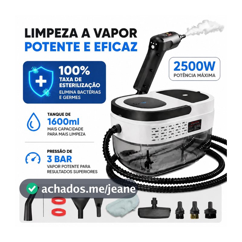 Máquina de Limpeza a Vapor 2500W - Portátil, Alta Pressão com Escovas e Luvas para Esterilização e Limpeza