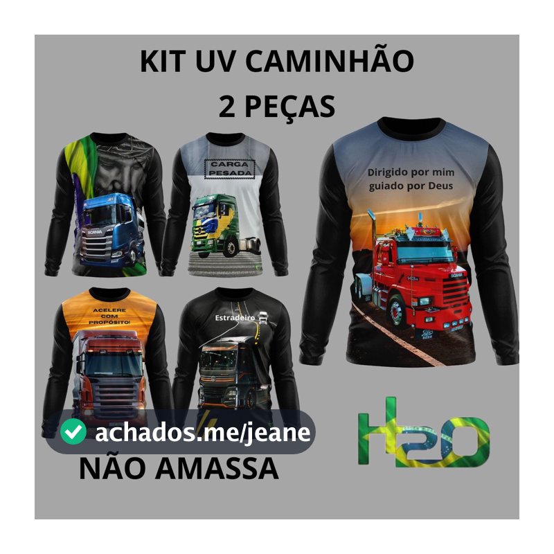 KIT 2 Camisa Camiseta Masculina/Feminina UV Caminhão Scania Volvo Mercedes