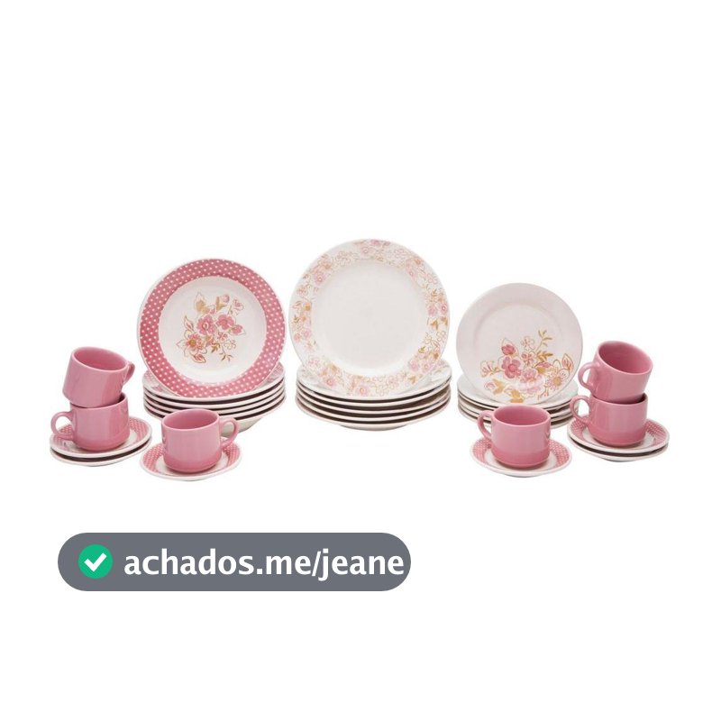 Aparelho de Jantar Chá 30 Peças Biona Cerâmica Redondo Rosa Donna AE30-5160 Oxford
