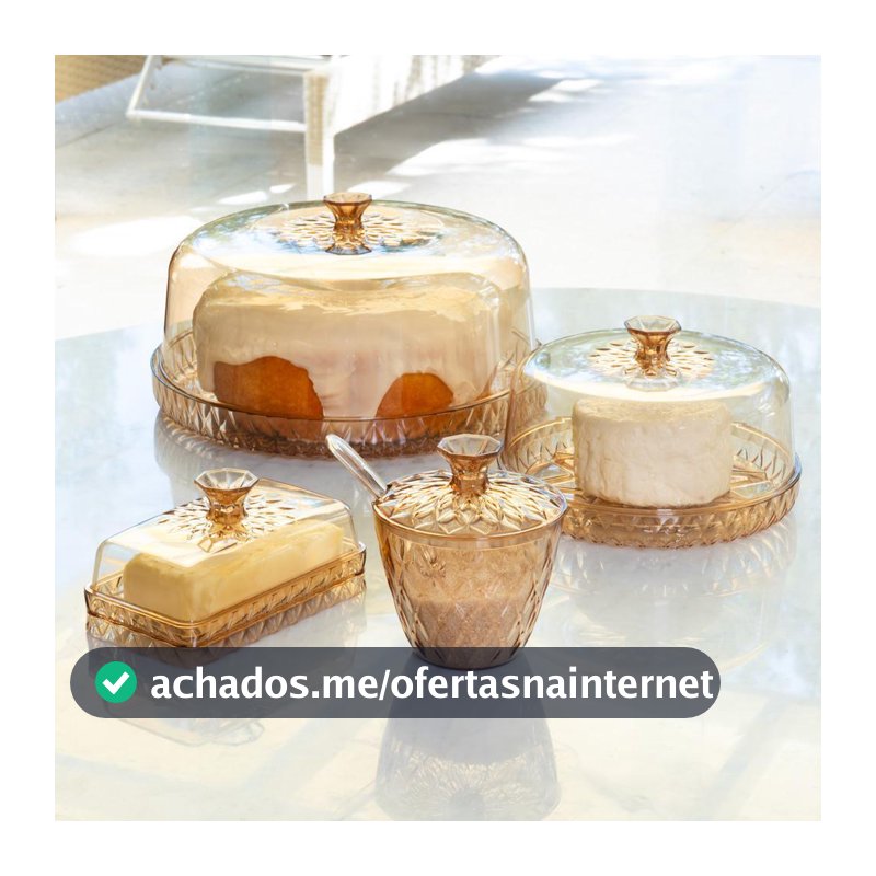 Kit Mesa Posta Boleira Tampa Porta Bolo Tortas Açucareiro Queijeira Manteigueira Citrino Glamour 4 Peças Natal  Plasútil