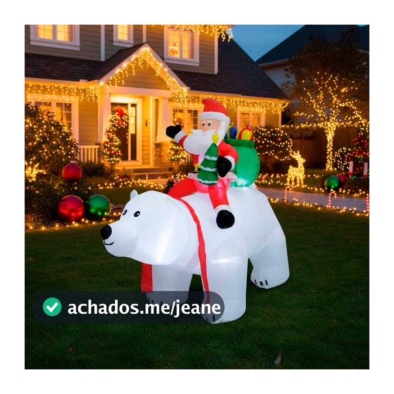 Enfeite De Natal Urso Papai Noel Gigante Inflável 1,80 Metros Com Luz Bivolt - Art Christmas