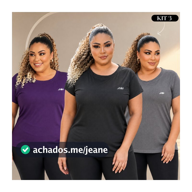 Kit 3 Camisa Plus Size Academia Feminina Dry Fit Musculação Treino Caminhada Blusa Tamanho Grande G1 G2 G3