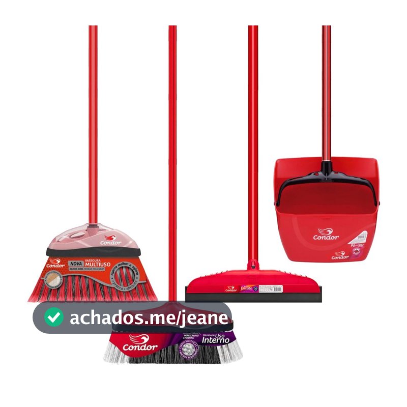 Kit Limpeza 1 Vassoura Varre Muito Interna 1 Varre Fácil 1 Rodo 30cm 1 Pá Caçamba Grande Qualidade Condor