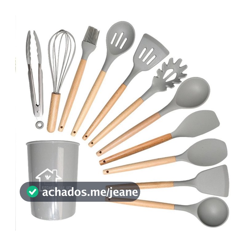 KIT 12 Peças de Utensílios Para Cozinha em Silicone e Bambu