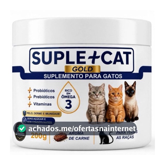 Suplemento Gatos Probióticos Ômega 3 Pele Derme Pelagem Queda de Pelos Coceira Alergia Suplemais Cat