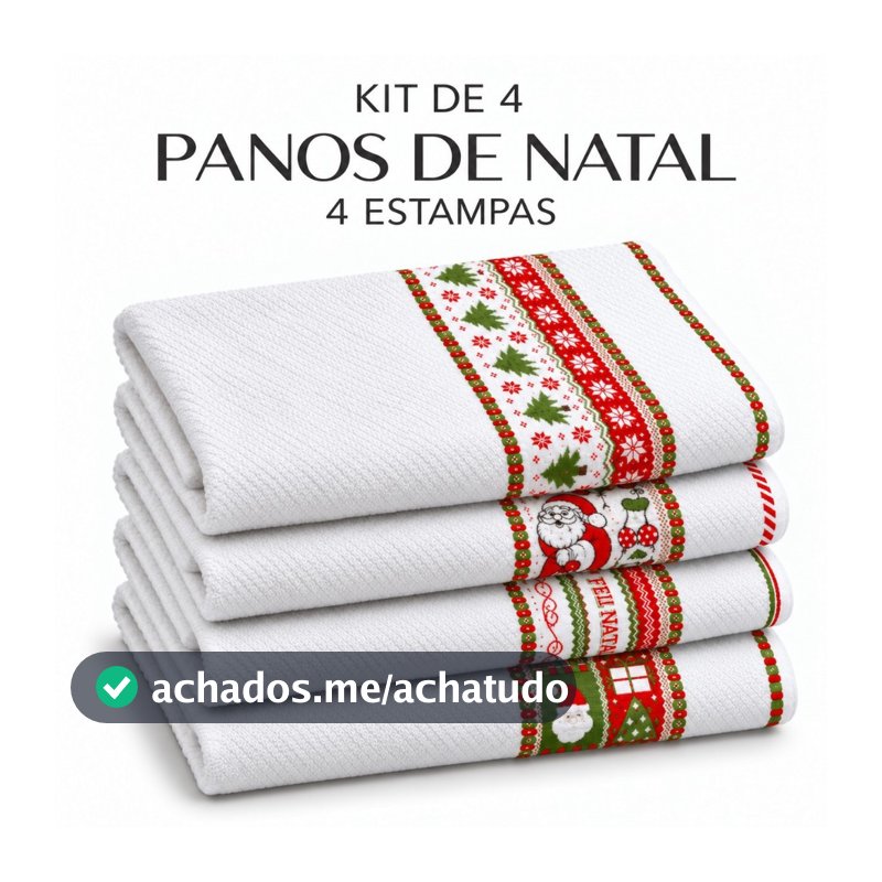 Kit 4 Panos de Prato de Natal Atoalhado Jacquard Algodão Felpudo Pano de Copa Cozinha 40x65cm Branco