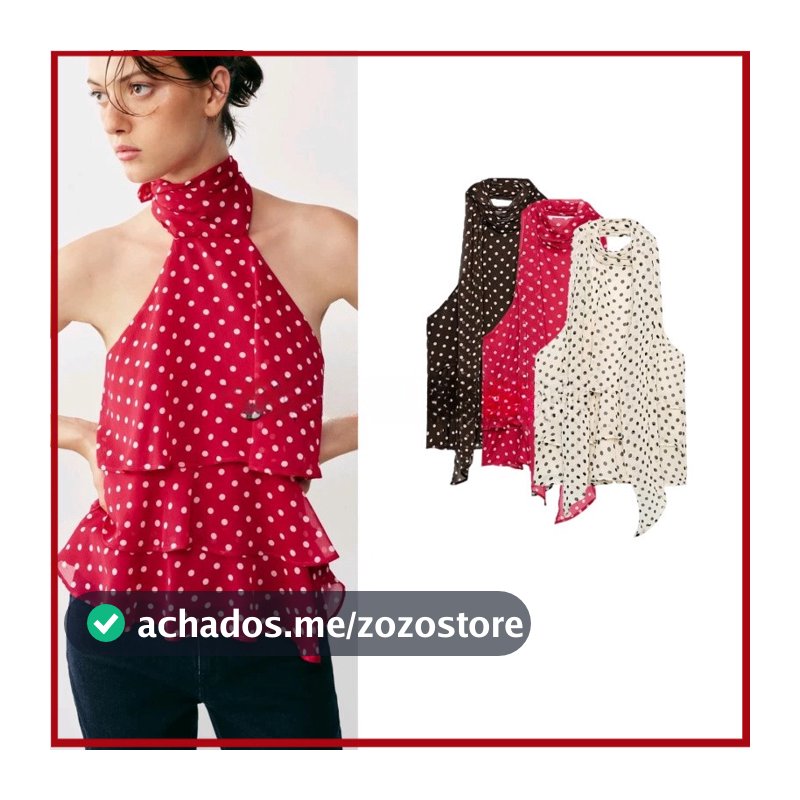 ZA Verão Novo Produto Feminino Bolinhas Em Camadas Decoração Halterneck Gola Top 1165116