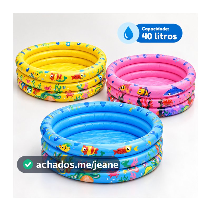 Piscina Infantil Inflável Redonda 3 Anéis Bebê Verão Menino Menina 40 Litros 60cm