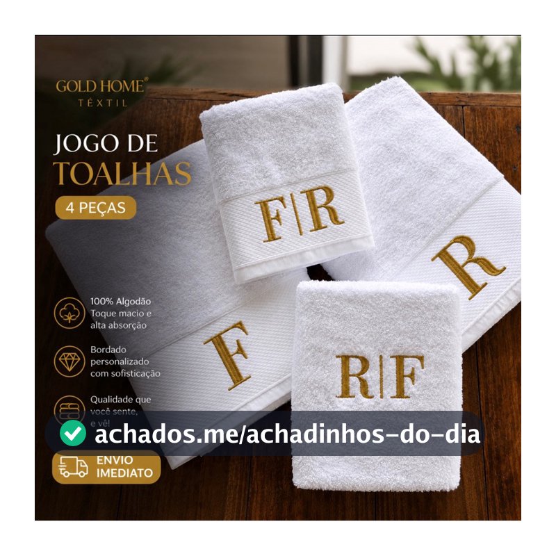 Kit Jogo de Toalha 4 peças Bordadas 1 Rosto, 2 Banho e 1 Piso Gramatura 540