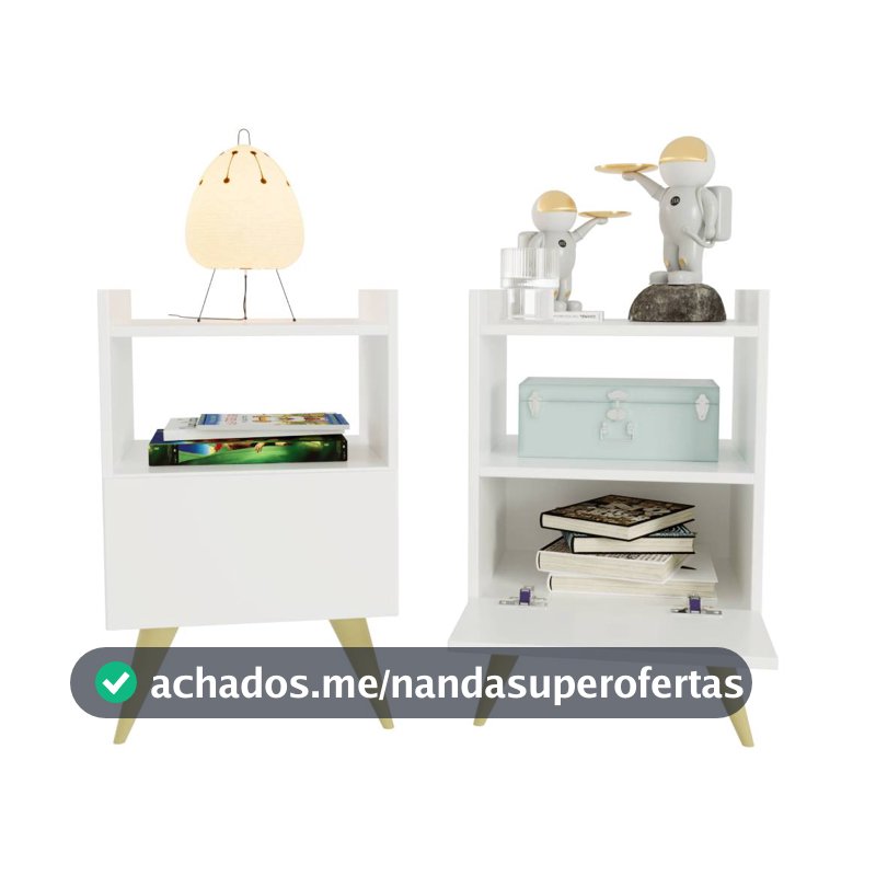 Kit 2 Mesa de Cabeceira Com Porta Nicho Quarto Casal Decoração Retro Fontana