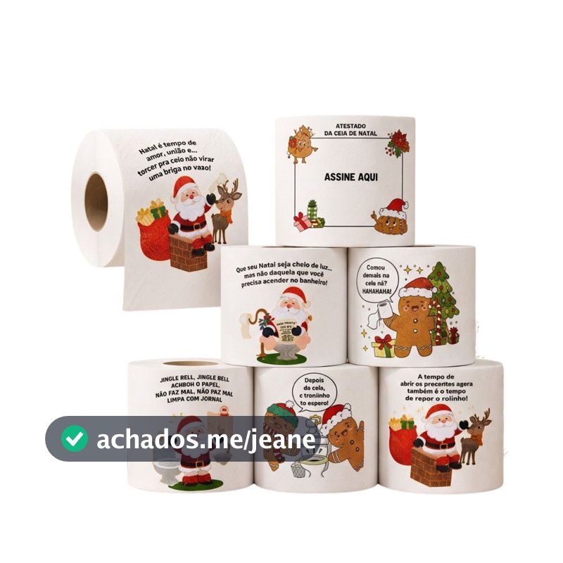 Papel Higienico Natalino Decorado Folha Dupla 20m Frases Engracadas Lavabo Ceia 1 a 10 Rolos