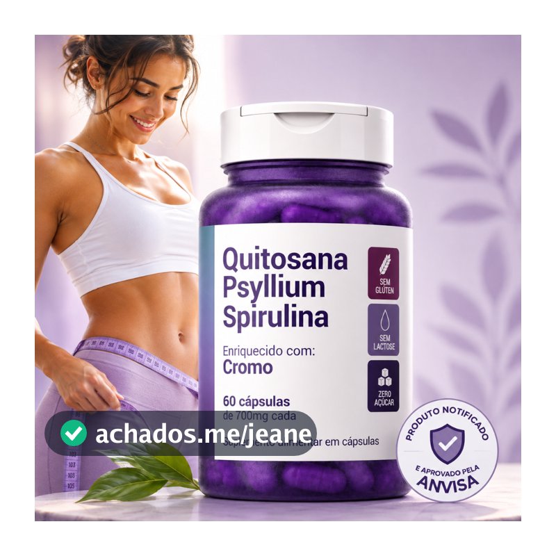 Psyllium + Cromo + Quitosana + Spirulina - Enriquecido com Cromo 60 cápsulas Termogênico Natural APROVADO ANVISA