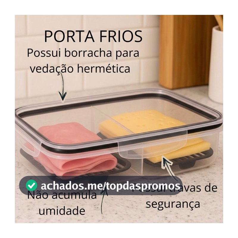 Porta Frios Duplo Preto para Presunto e Queijo Com Fundo Removível Para Conservar e Organizar a Geladeira Hermetico