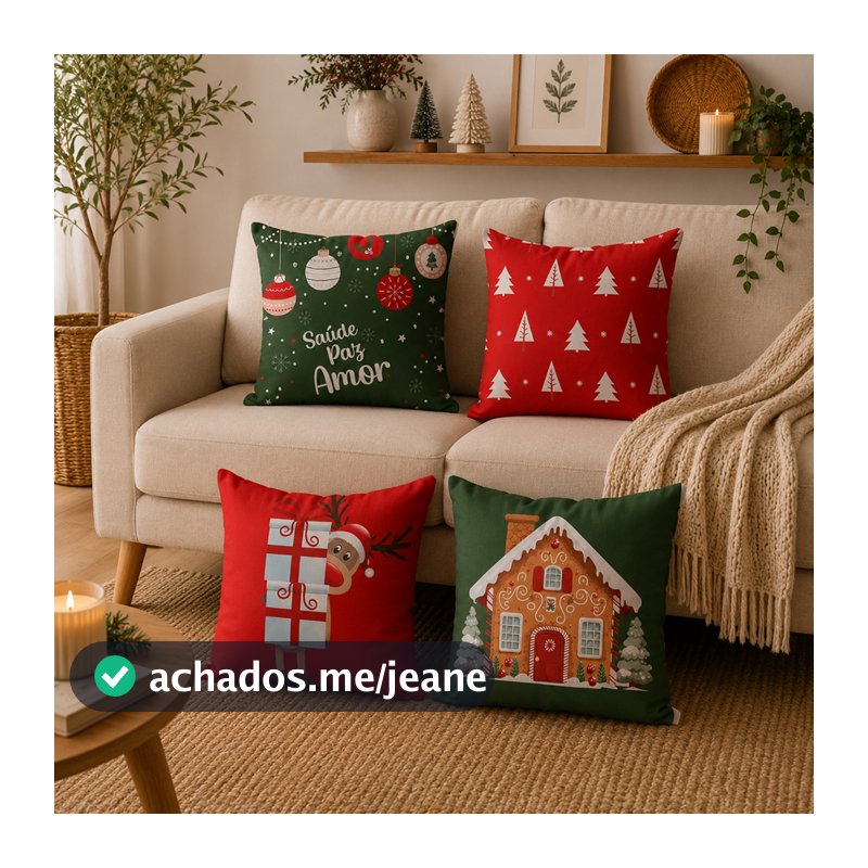 Kit 4 Capas de Almofadas Decorativas 45x45 - Natal
