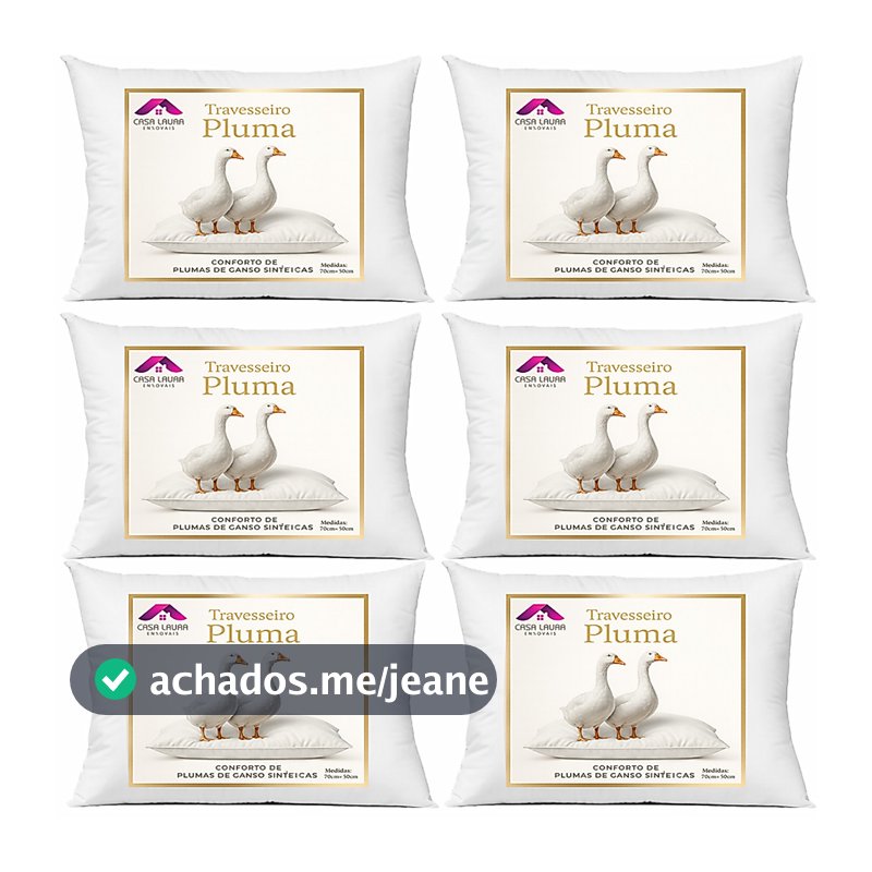 Kit 6 Travesseiro Pluma de Ganso Descanso Antiacaro 70x50cm Sintético