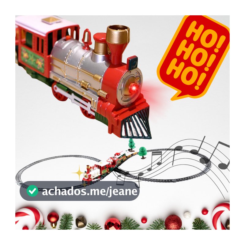 Trenzinho Elétrico Natalino Ferrorama Decoração com Música de Natal HoHoHo Merry Christmas Lindo e Encantador