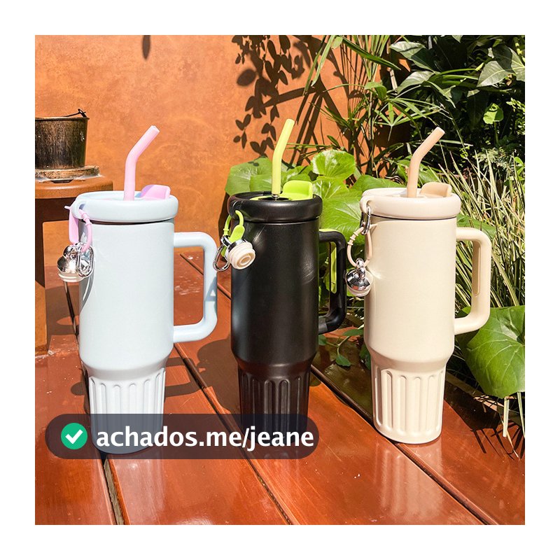 Copo Térmico Inox Portátil 1200ml Garrafa Térmica Inoxidável com Tampa e Canudo Inox sem Logo bom