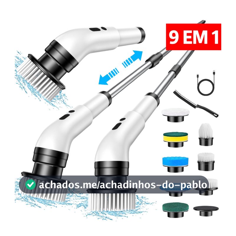 Escova De Limpeza Ajustável Janela Banheiro e Cozinha Ferramenta 9 EM 1 Recarregável