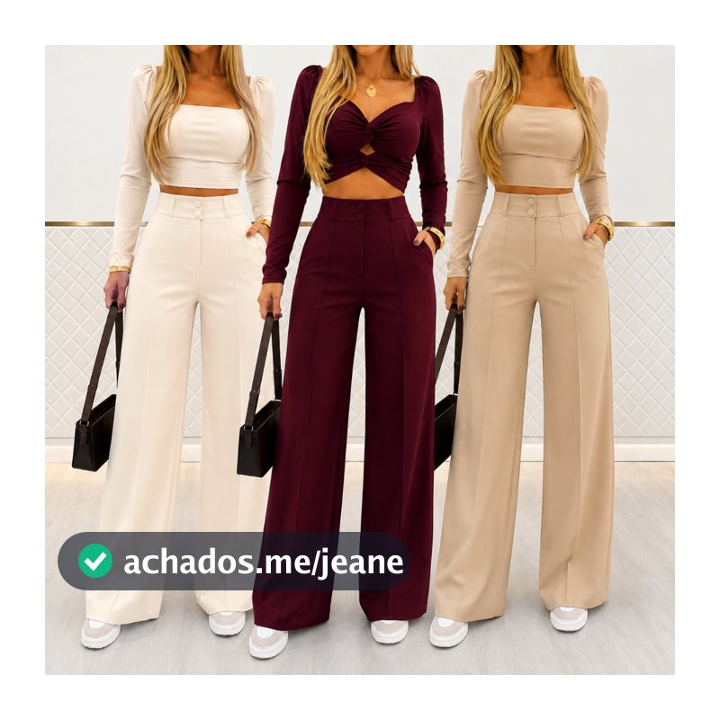 Calças pantalona Feminino alfaiataria com 2 boton  dos bolsos funcional