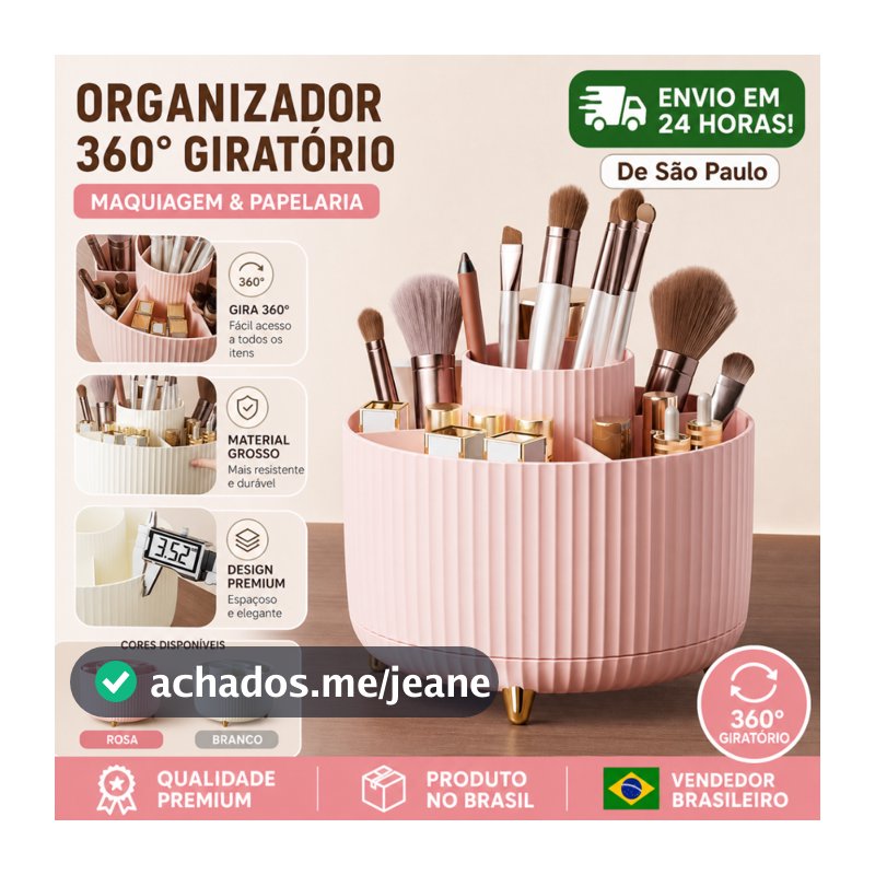 Organizador de Maquiagem de Plástico com 5 Compartimentos – 360° Giratório