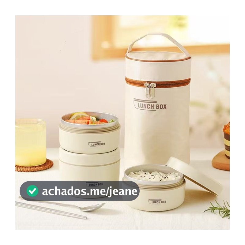 Recipiente térmico portátil multifuncional de aço inoxidável 304, com vedação e design redondo, ideal para almoço
