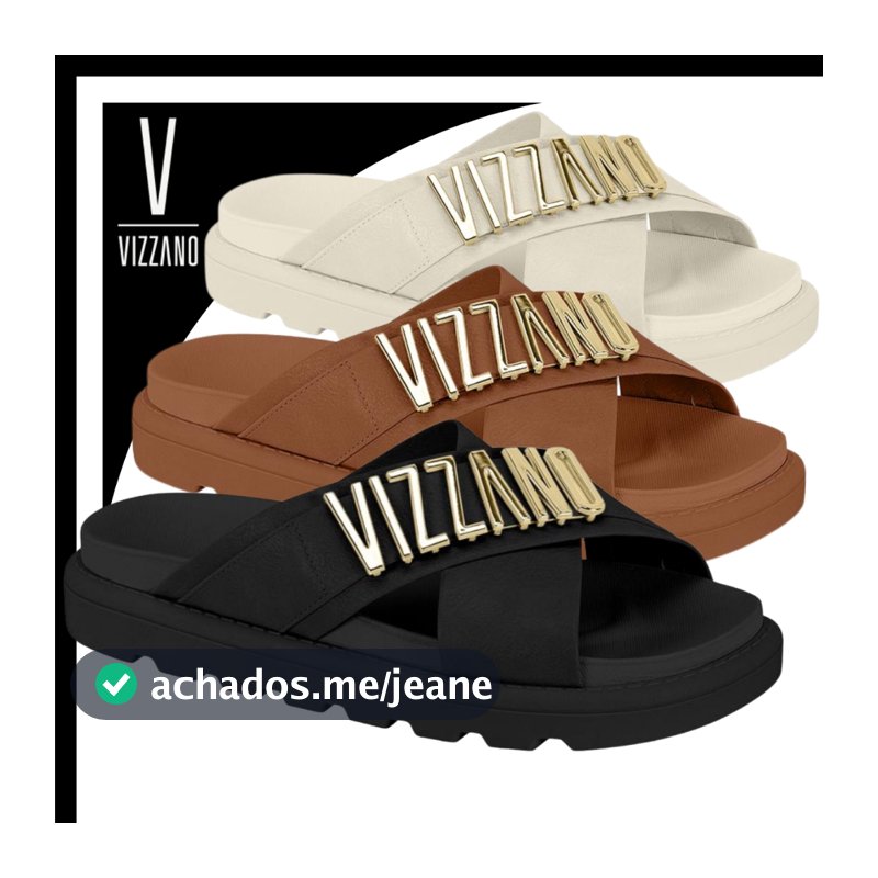 Sandália Papete Vizzano Slide Flatform Tratorada Tiras X Logo Dourado Feminina Casual Original
