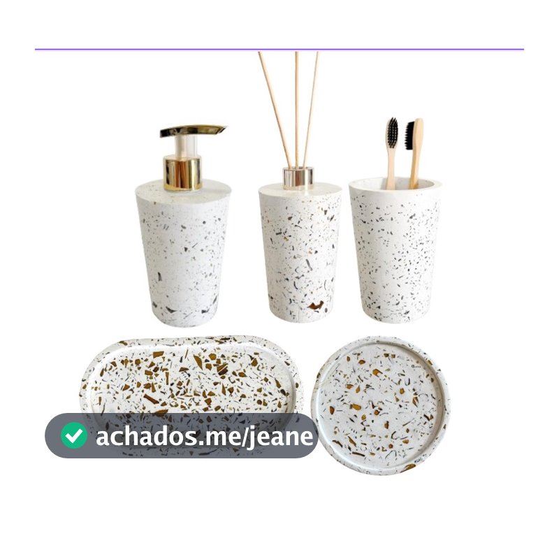 Kit 5 Peças Lavabo/Banheiro Decorativo Bandeja + Difusor + Sab. Liquido + Porta Escova