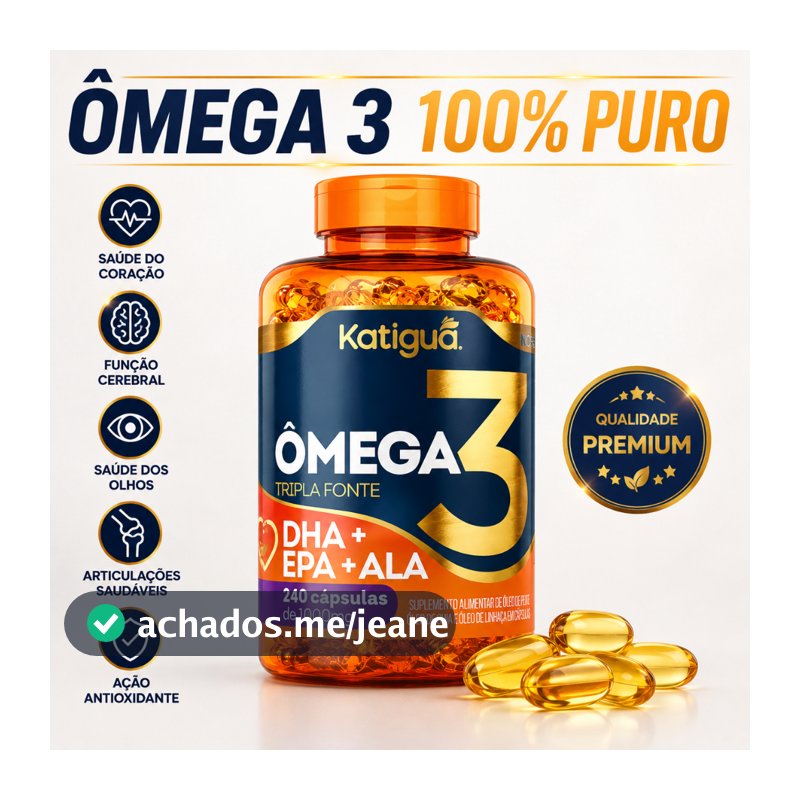 ÔMEGA 3 Tripla Fonte 1000mg Katiguá Óleo de Peixe 100% Puro Premium Diversas Versões 60, 120, 180 ou 240 cápsulas