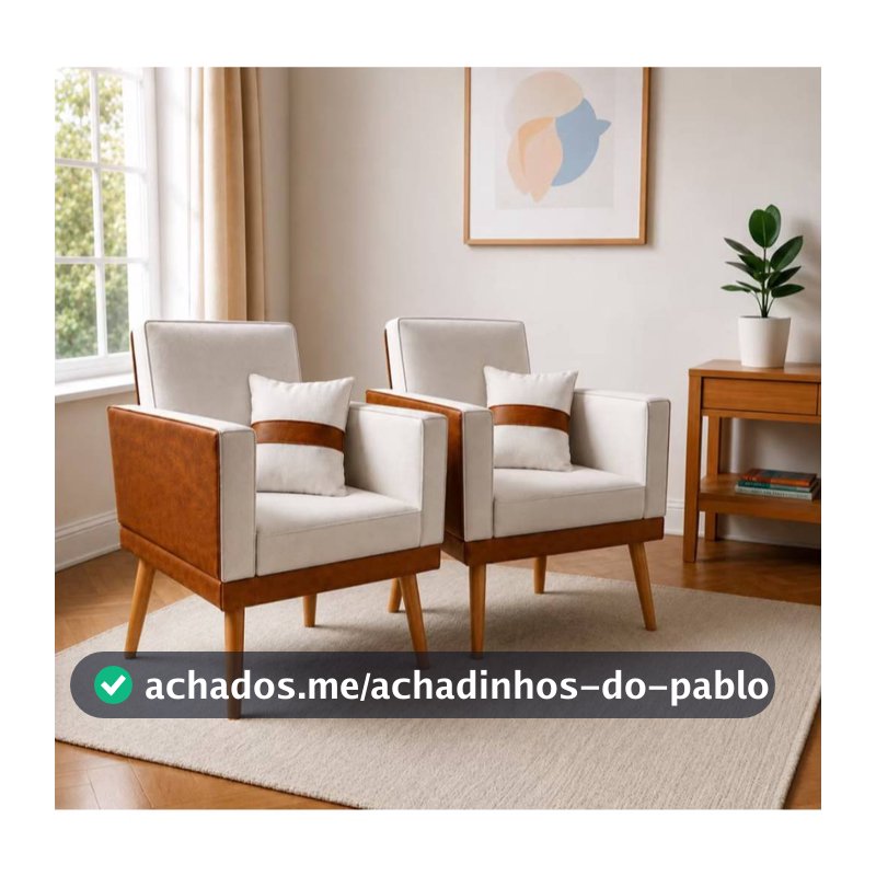 Kit 2 Poltronas para Sala Lis Almofada Corino Peroba e Suede