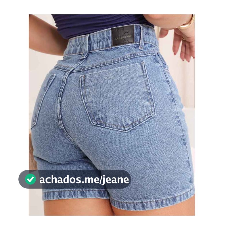 Short Feminino Cintura Alta Jeans Mom Meia Coxa Com Bolso