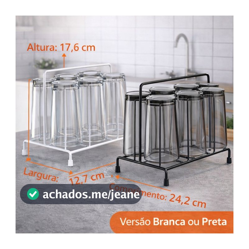 Porta Copos Aramado 6 Lugares Escorredor Organizador de Pia Bancada Cozinha Suporte Secador
