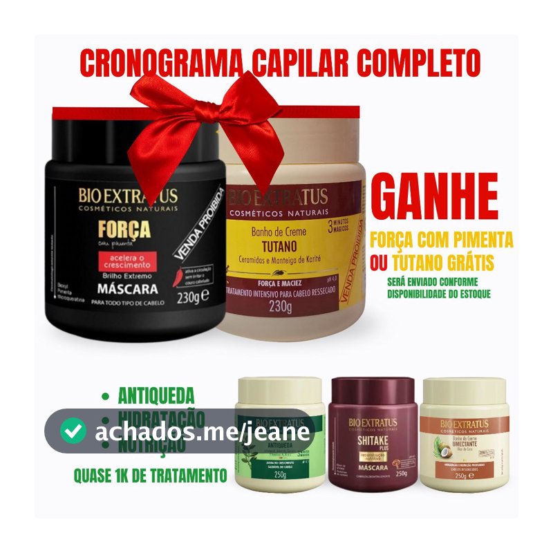 Kit Cronograma Capilar Bio Extratus 3 Máscaras 250g + Tutano 230g GRÁTIS Fortalecimento e Brilho