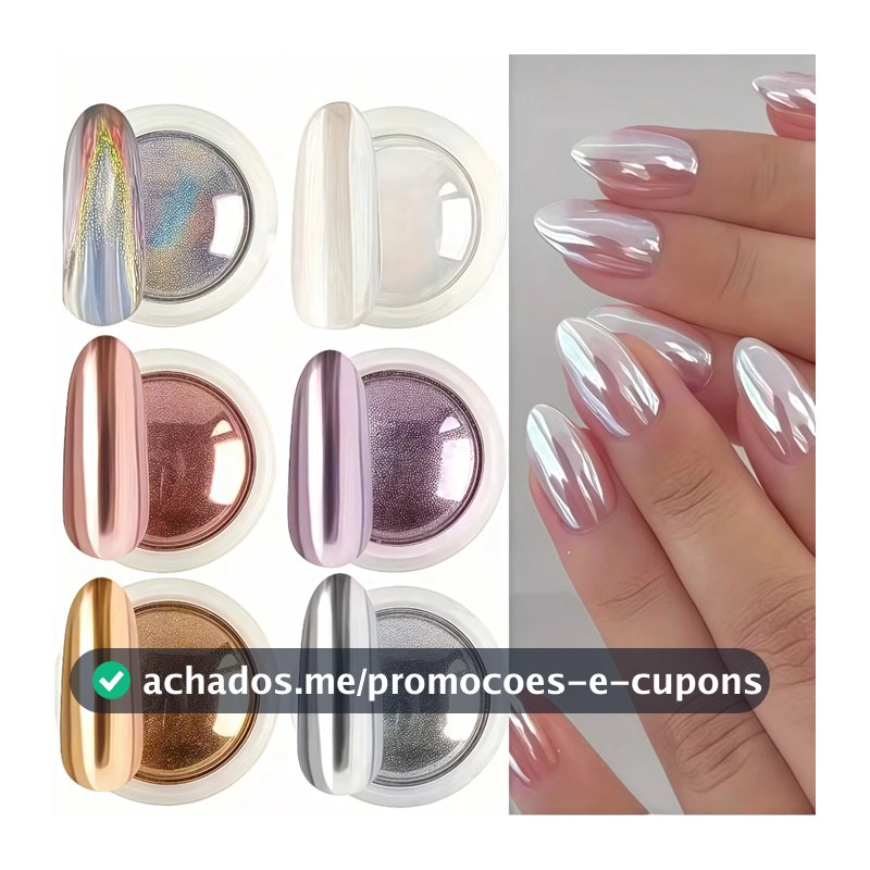 Kit com 6 Pó Cromo Metalizado Unhas Cromado Decoração