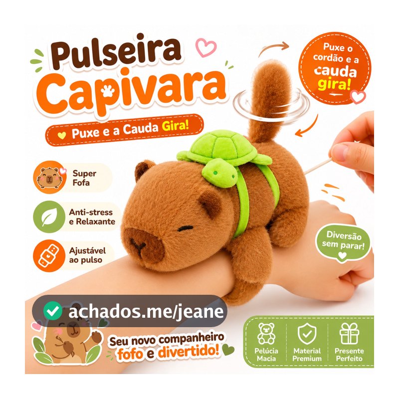Pulseira Capivara De Pelúcia Com Cauda Giratória Brinquedo Anti Estresse Ajustável Infantil