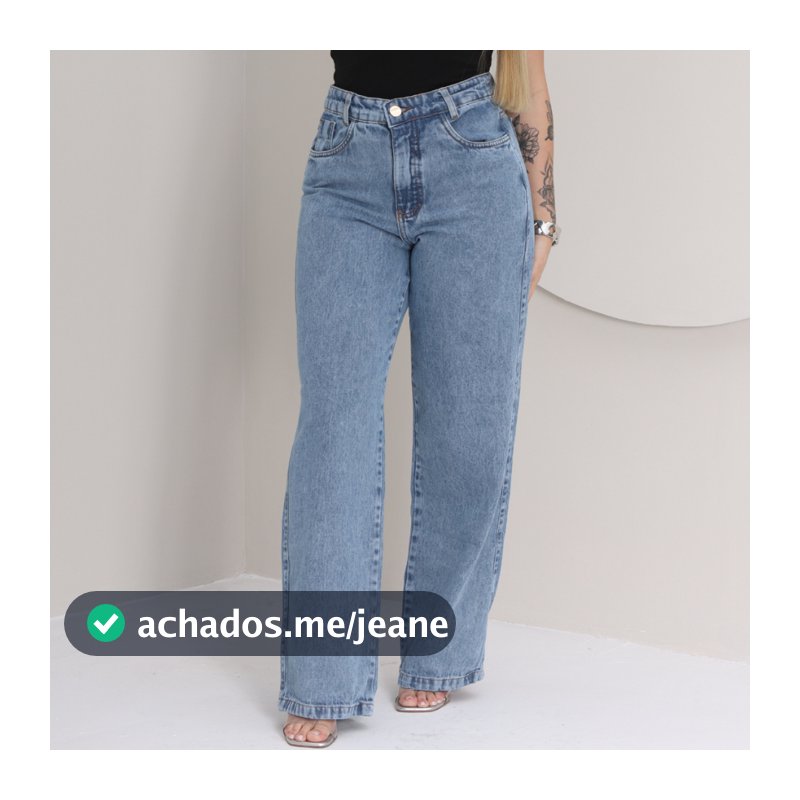 Calça Jeans Feminina Wide Leg Cintura Alta Sem Lycra Pantalona Casual Confortável Marmorizada