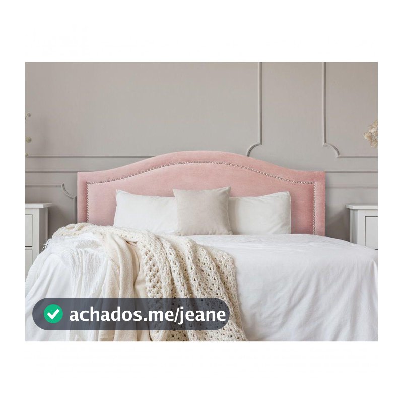 Cabeceira Casal Curva Luxo 140x60 Veludo Rosê - Tachas Prata