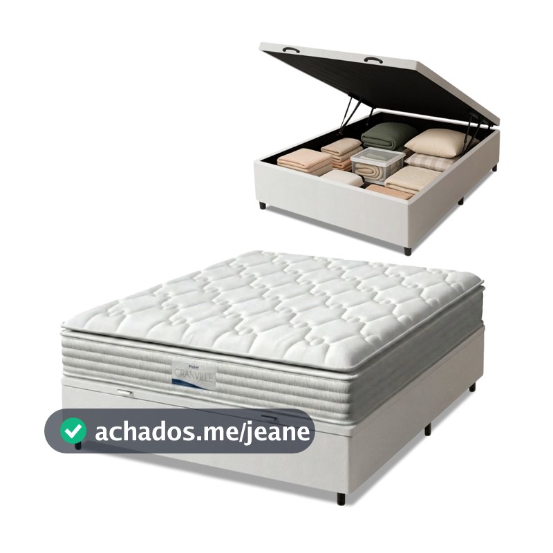 Cama Box Baú Casal Colchão Molas Ensacadas Granville Com Pillow Probel 138x188x69cm Branco