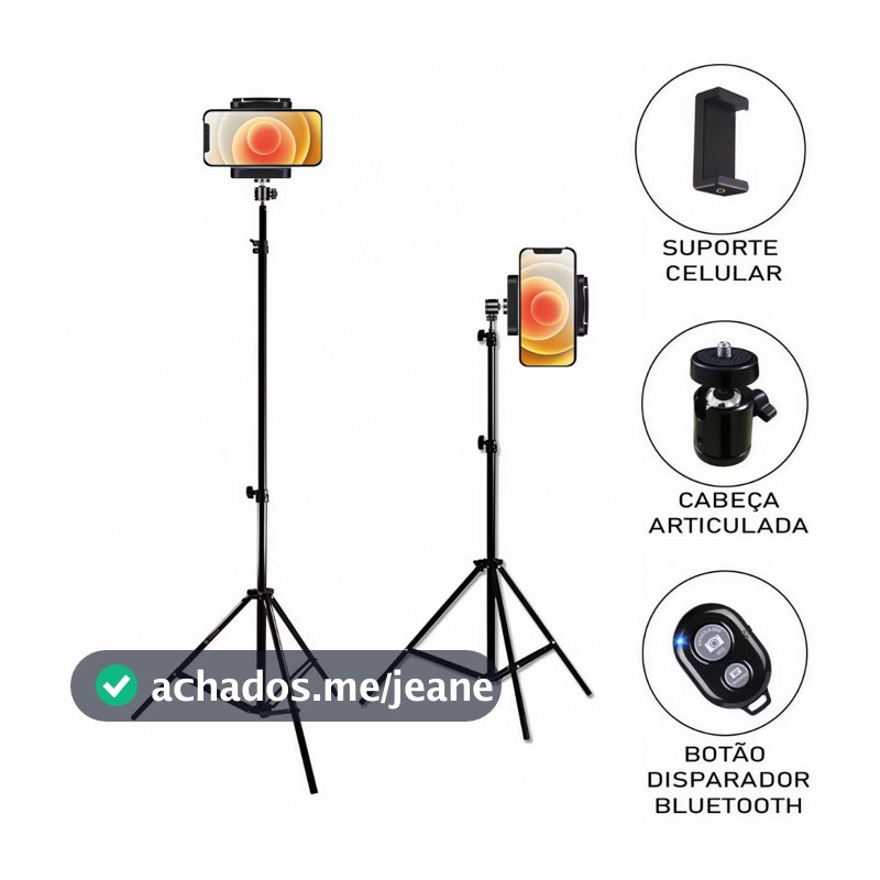 Tripé Pedestal 2,10m Suporte Celular + Controle Foto Vídeo Luz Câmera Estúdio Profissional