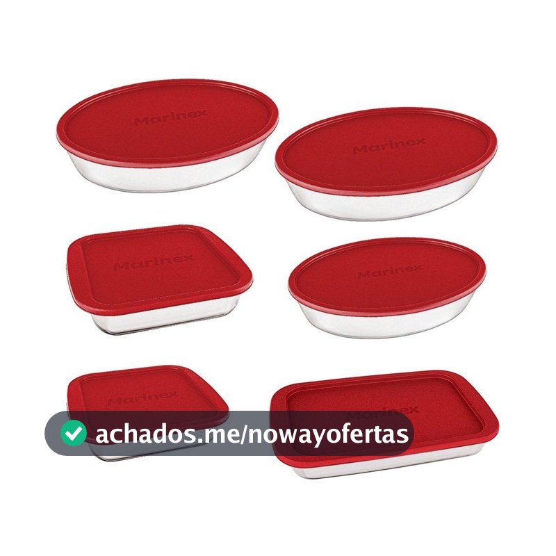 Conjunto de Assadeiras de Vidro Marinex com Tampa Vermelha 6 Peças