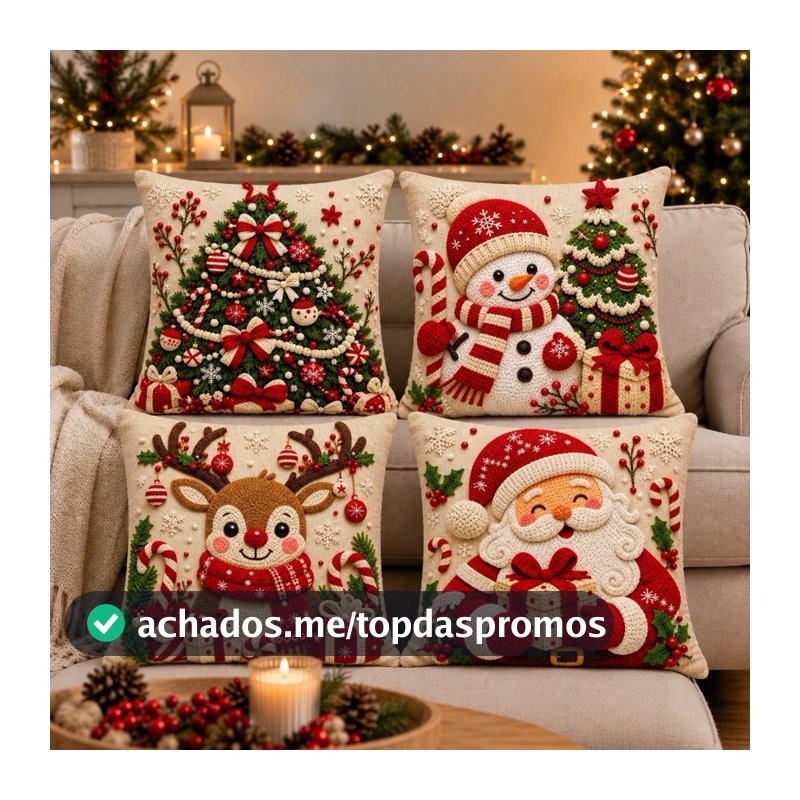 KIT 4 CAPAS DE ALMOFADAS DECORATIVAS NATAL PAPAI NOEL BONECO DE NEVE FELIZ NATAL  RENA LANÇAMENTO 2026