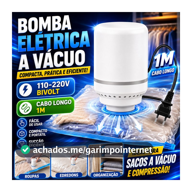 Bomba Elétrica USB 110v 220v Para Saco a Vácuo Organizador de Sucção